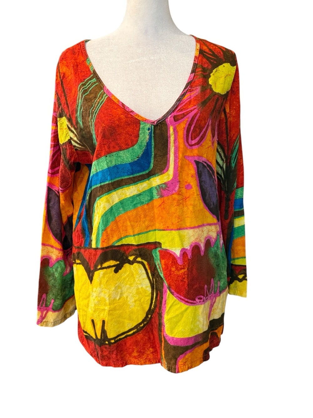 Vintage Jams World Wearable Art‎ Abstract Rayon Tunic Top Artsy Hawaiian Medium